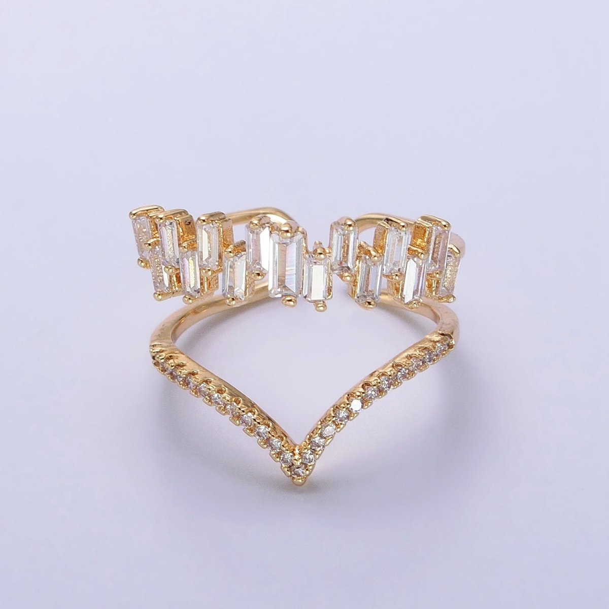 Curve Ring Baguette CZ Diamond Chevron Ring, Thin Gold Minimalist Ring | O1815 O1816