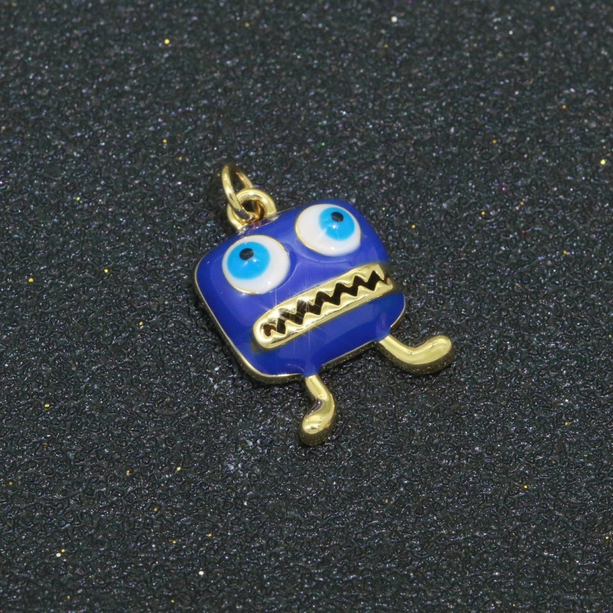 Cute Dainty Monster Charm, Enamel Robot Pendant Halloween Kids Monster Charm for Necklace Earring Bracelet Component Blue Red Monster M-546 M-547