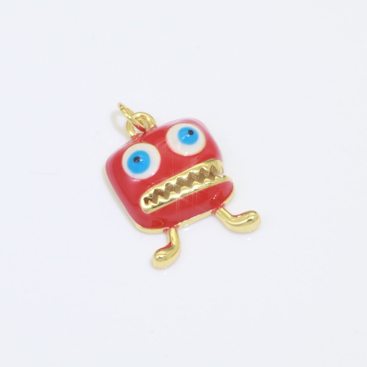 Cute Dainty Monster Charm, Enamel Robot Pendant Halloween Kids Monster Charm for Necklace Earring Bracelet Component Blue Red Monster M-546 M-547
