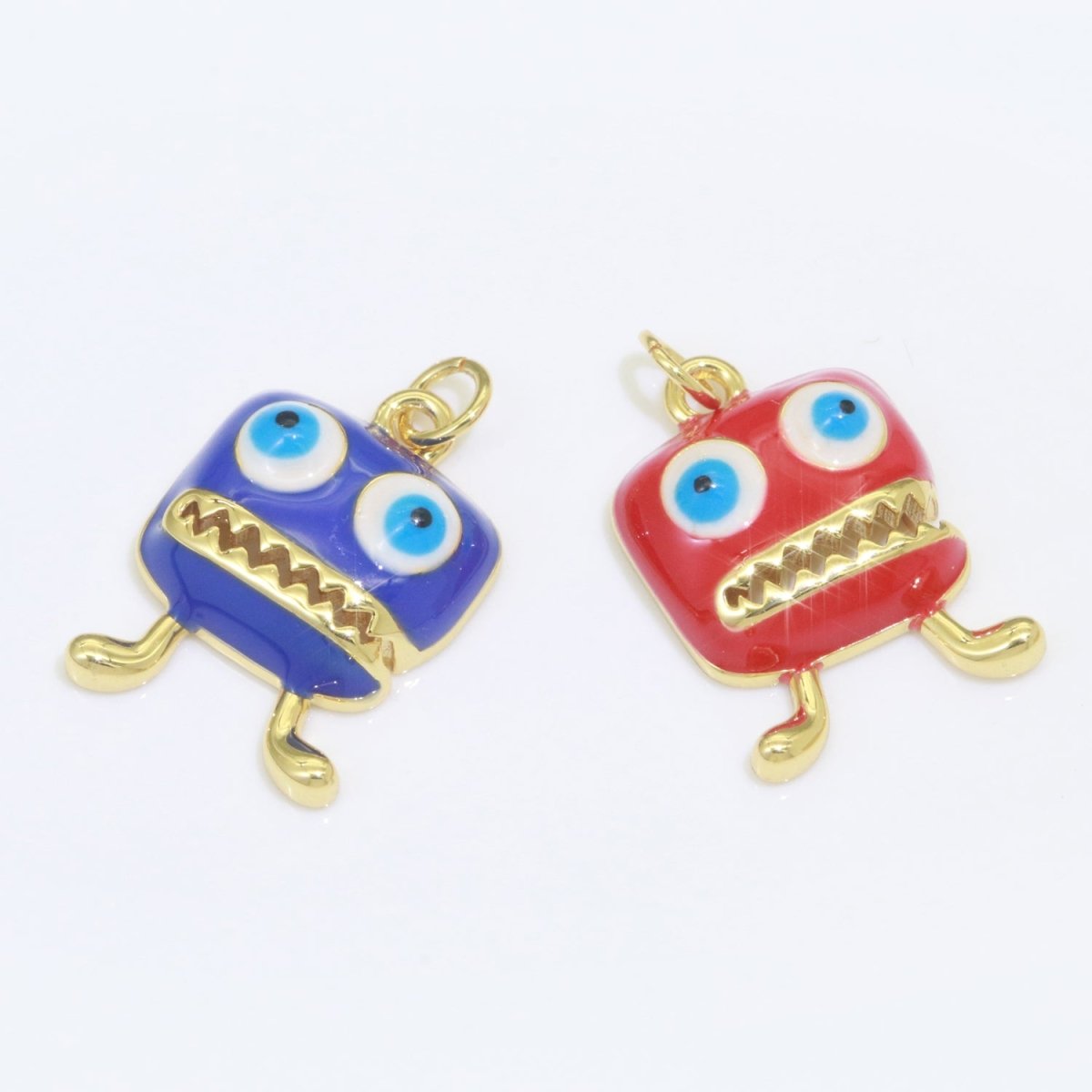 Cute Dainty Monster Charm, Enamel Robot Pendant Halloween Kids Monster Charm for Necklace Earring Bracelet Component Blue Red Monster M-546 M-547
