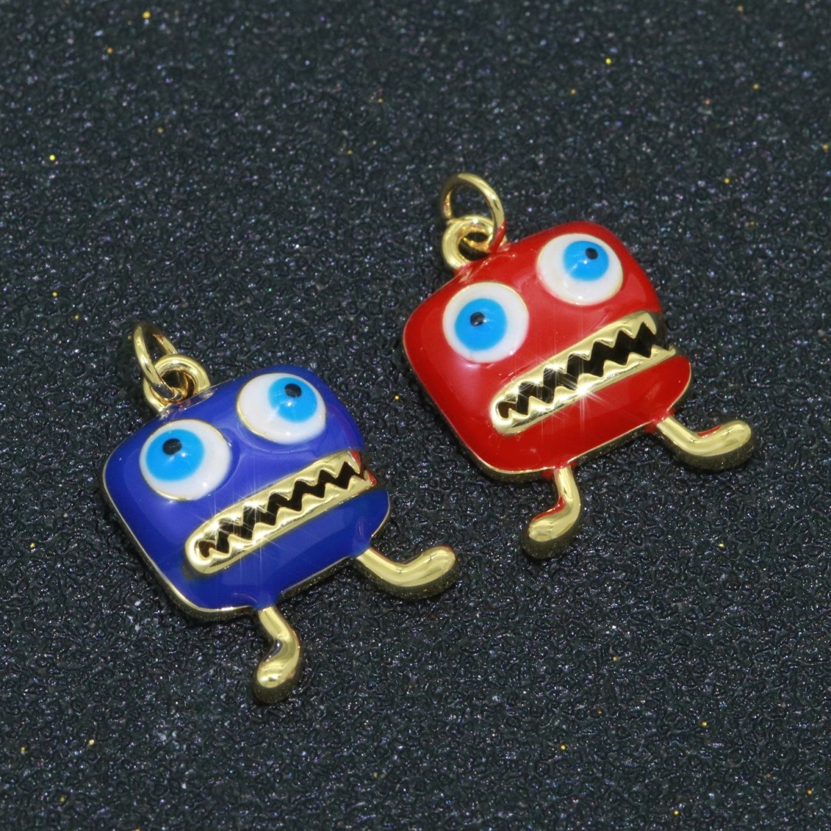 Cute Dainty Monster Charm, Enamel Robot Pendant Halloween Kids Monster Charm for Necklace Earring Bracelet Component Blue Red Monster M-546 M-547
