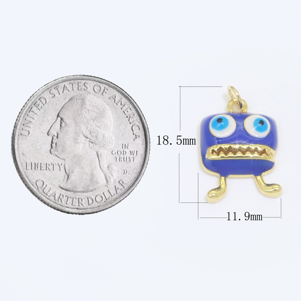 Cute Dainty Monster Charm, Enamel Robot Pendant Halloween Kids Monster Charm for Necklace Earring Bracelet Component Blue Red Monster M-546 M-547