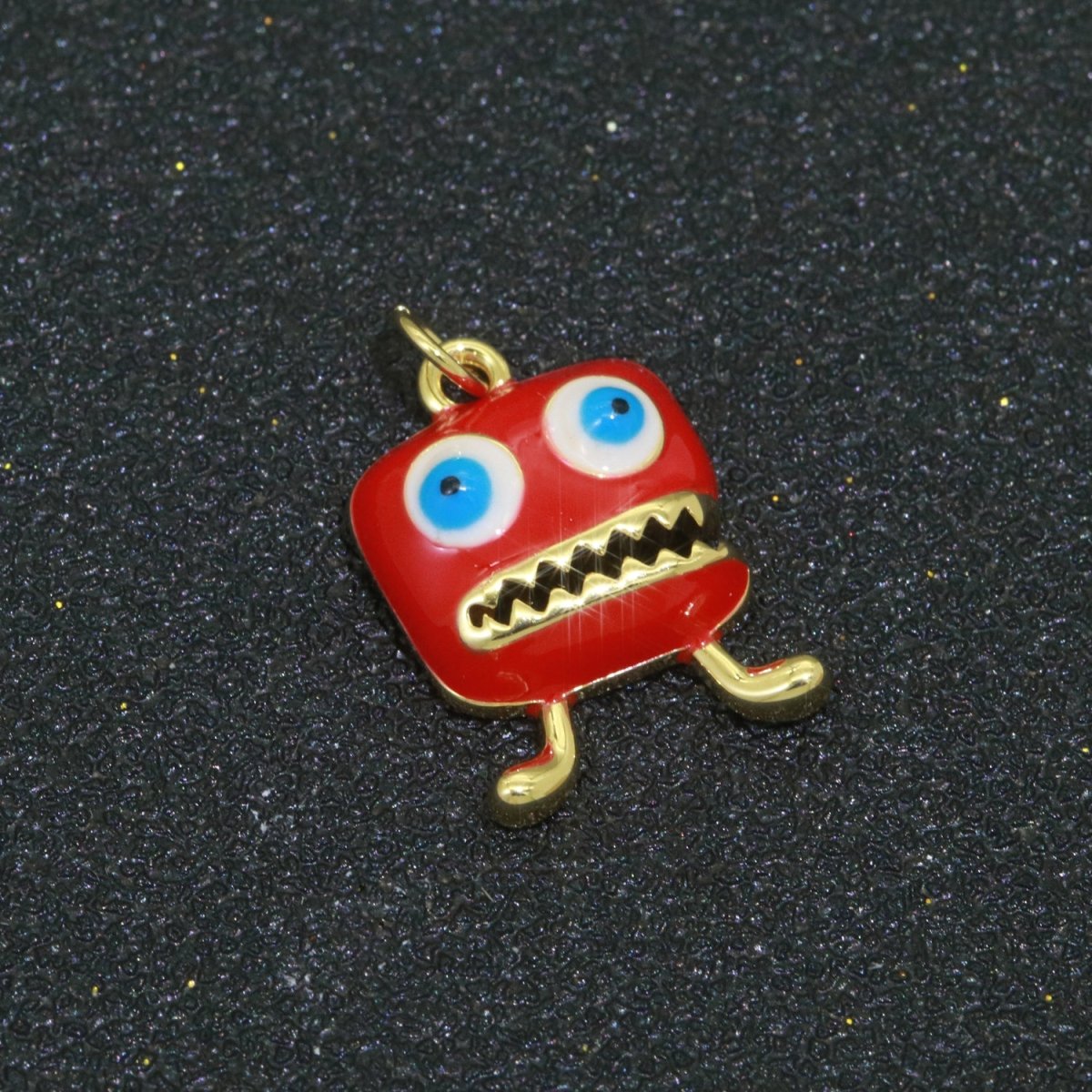 Cute Dainty Monster Charm, Enamel Robot Pendant Halloween Kids Monster Charm for Necklace Earring Bracelet Component Blue Red Monster M-546 M-547