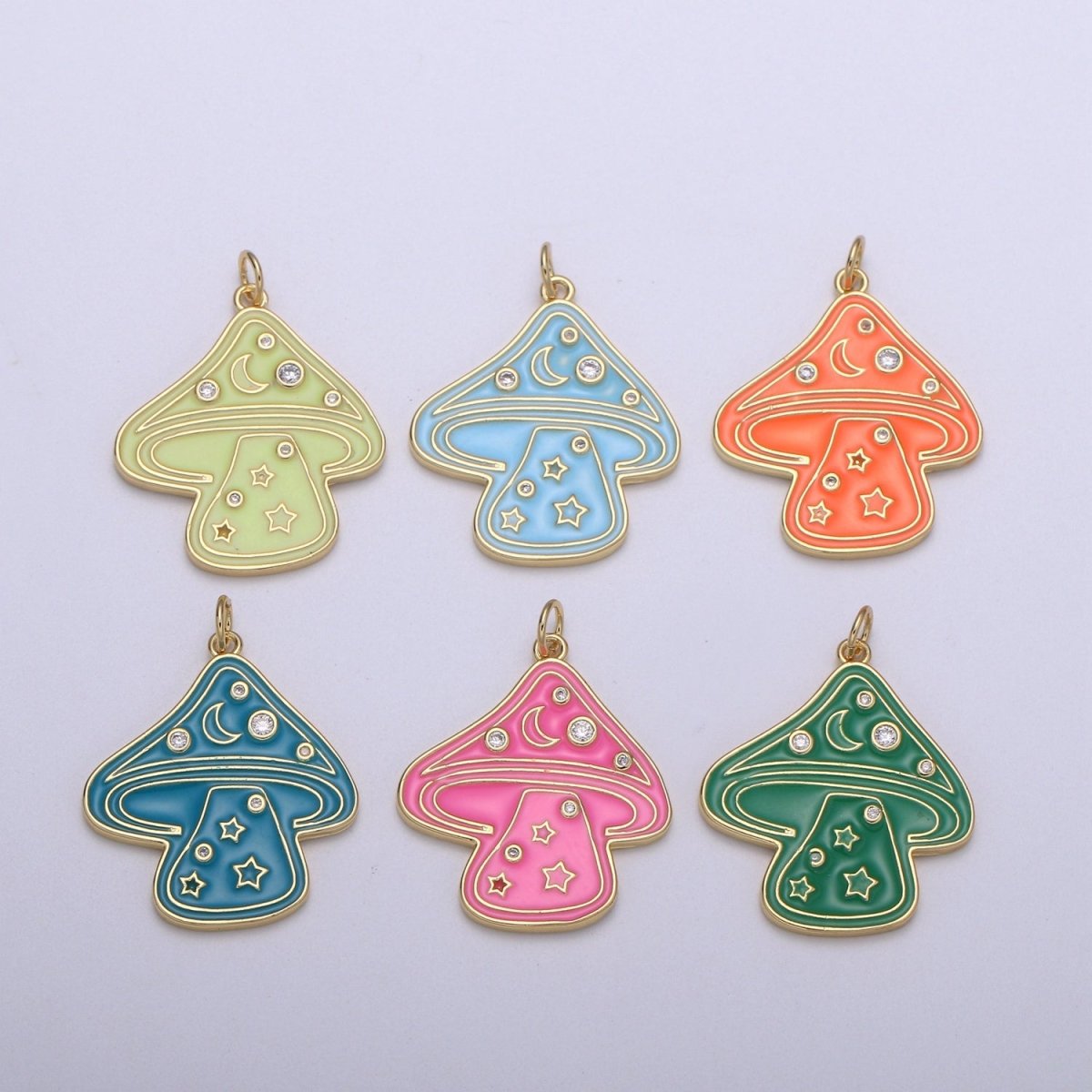 Cute Gold Filled Mushroom Enamel Charm Light Blue, Green, Orange, Pink, Tosca, Yellow E-263-E-268