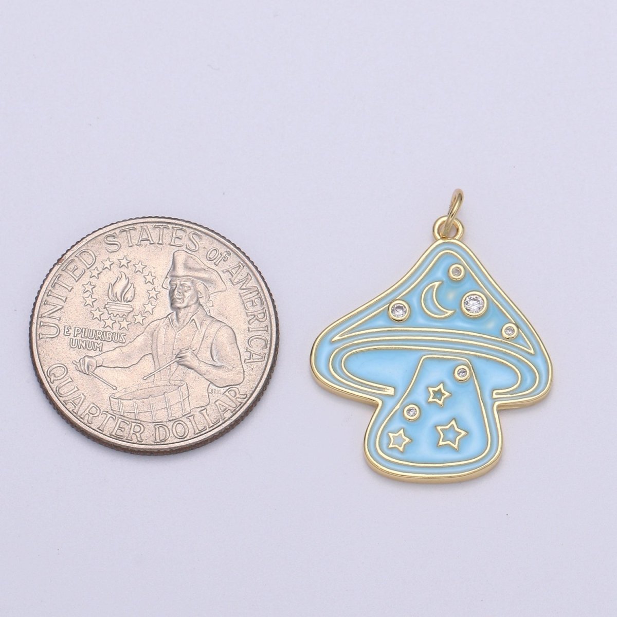 Cute Gold Filled Mushroom Enamel Charm Light Blue, Green, Orange, Pink, Tosca, Yellow E-263-E-268