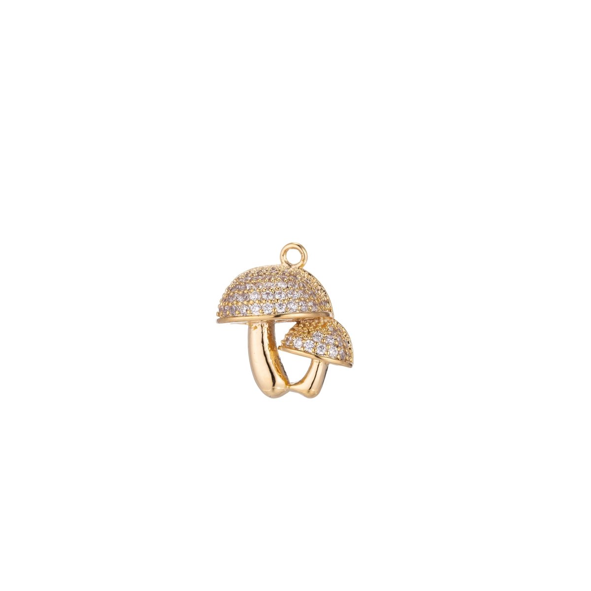 Cute Golden Mushrooms Charm, Micro Pave CZ Charm, Dainty Pendant Gold Mushroom Stick With You Love Necklace Charm for Jewelry Making E-425