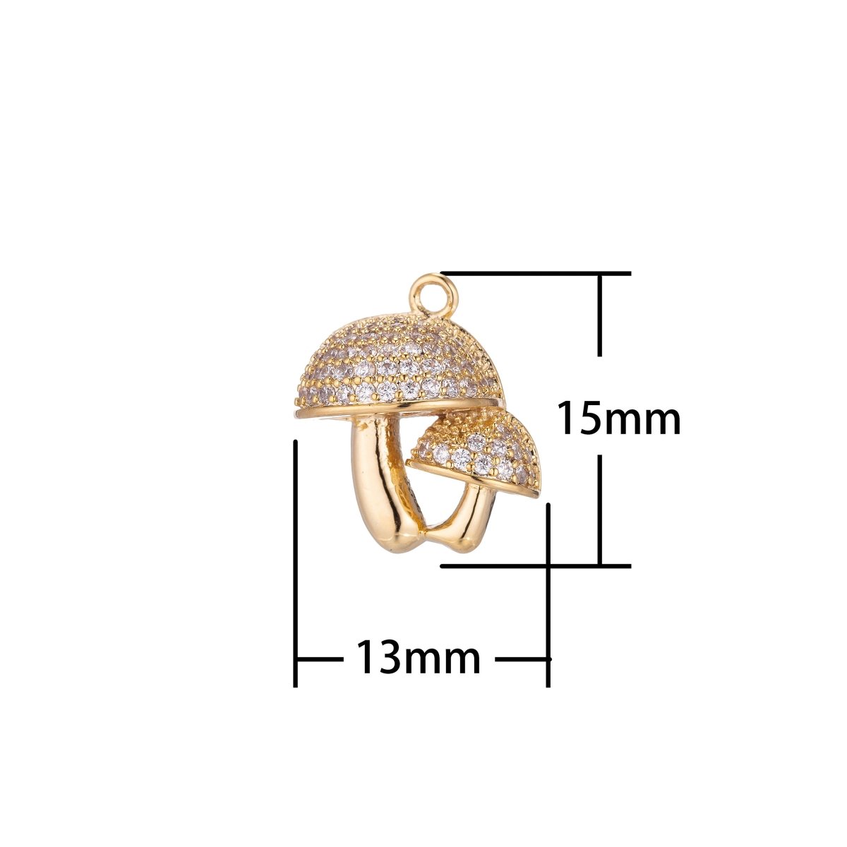 Cute Golden Mushrooms Charm, Micro Pave CZ Charm, Dainty Pendant Gold Mushroom Stick With You Love Necklace Charm for Jewelry Making E-425