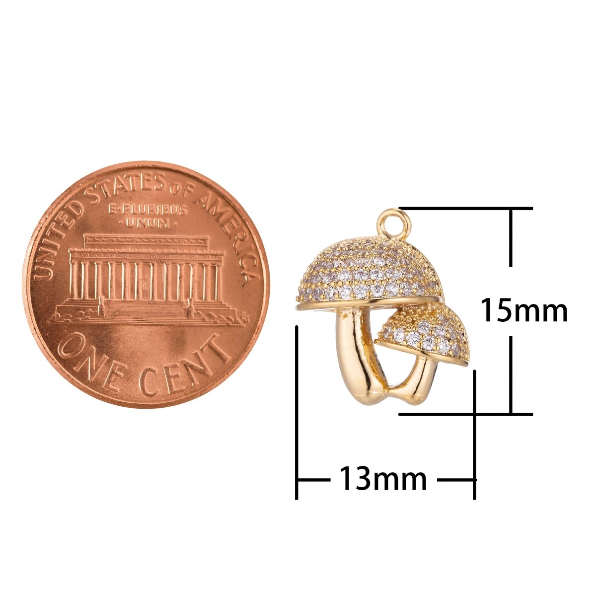 Cute Golden Mushrooms Charm, Micro Pave CZ Charm, Dainty Pendant Gold Mushroom Stick With You Love Necklace Charm for Jewelry Making E-425