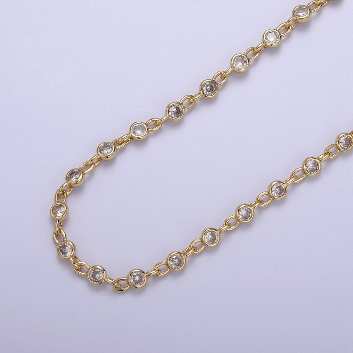 CZ Beaded Chain 4mm Round Bezel Cut Cubic Zirconia Beads Gold Filled Unsoldered Bezel Connector Beads Findings | ROLL-747 to ROLL-749 Clearance Pricing