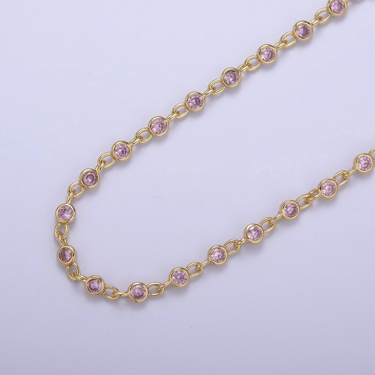 CZ Beaded Chain 4mm Round Bezel Cut Cubic Zirconia Beads Gold Filled Unsoldered Bezel Connector Beads Findings | ROLL-747 to ROLL-749 Clearance Pricing