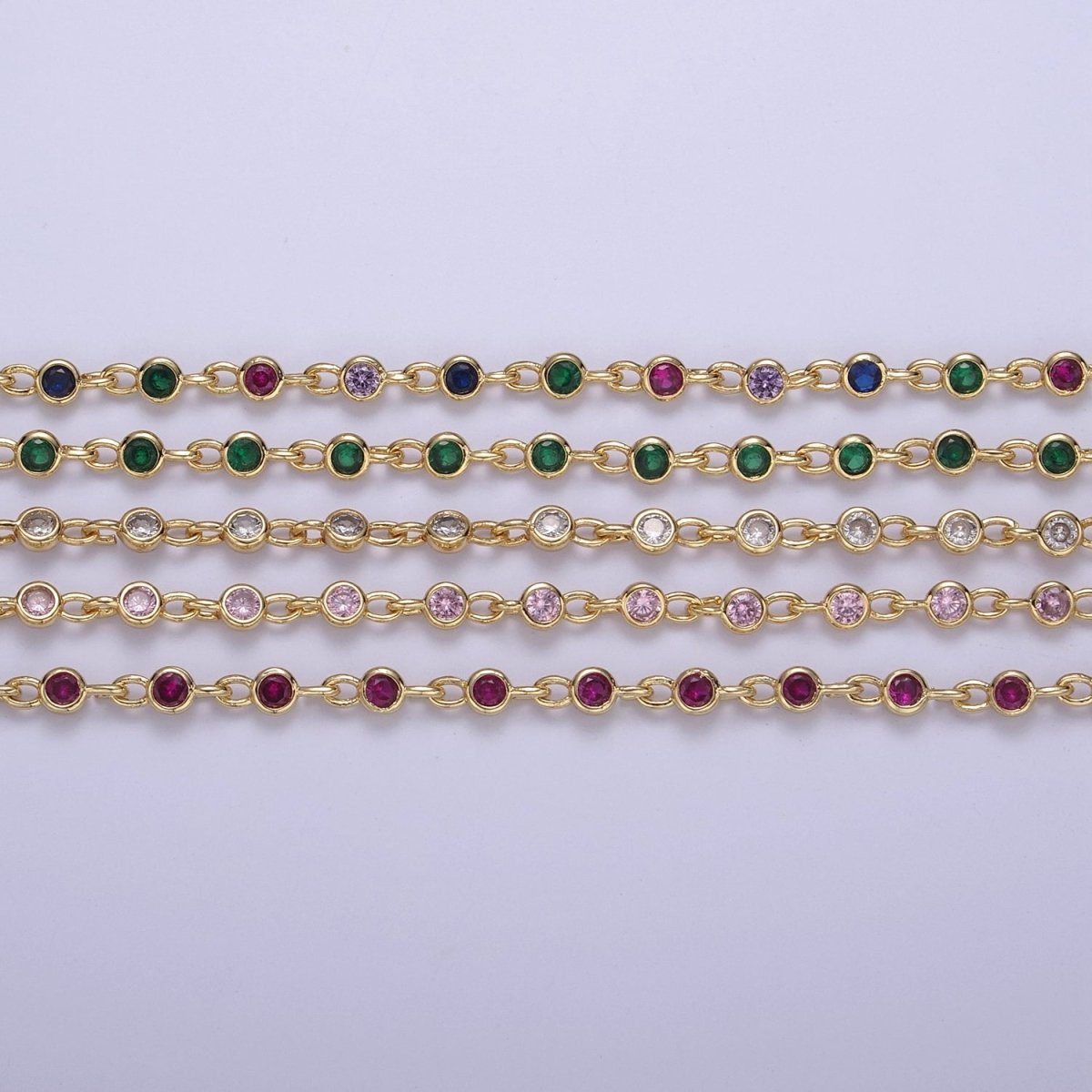 CZ Beaded Chain 4mm Round Bezel Cut Cubic Zirconia Beads Gold Filled Unsoldered Bezel Connector Beads Findings | ROLL-747 to ROLL-749 Clearance Pricing