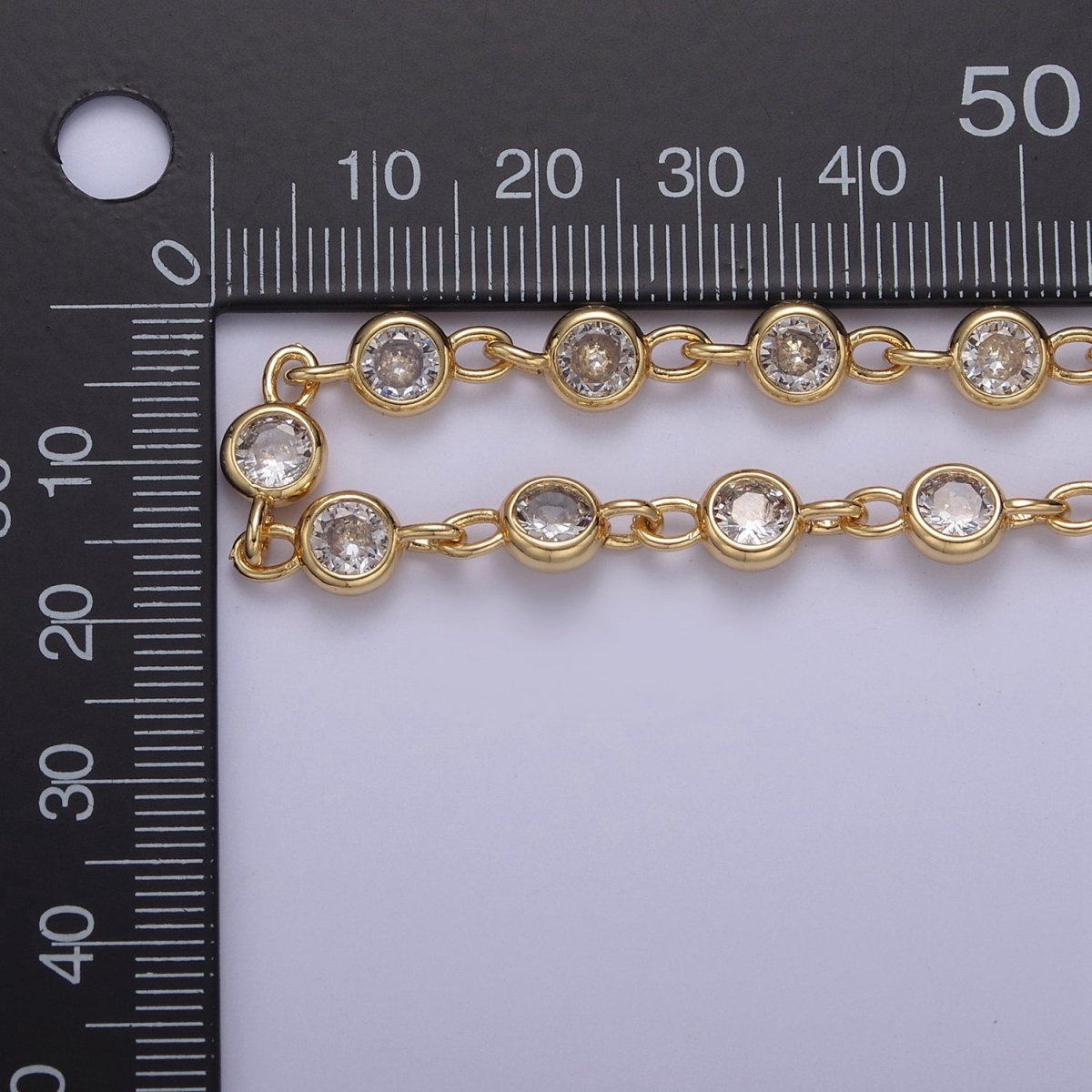CZ Beaded Chain 6mm Round Bezel Cut Cubic Zirconia Beads Gold Filled Unsoldered Bezel Connector Beads Findings | ROLL-739 to ROLL-742 Clearance Pricing