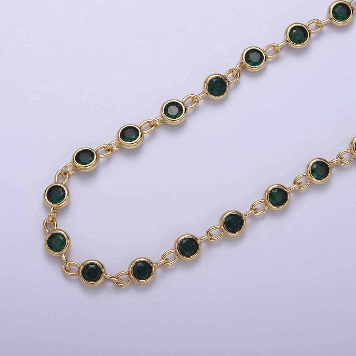 CZ Beaded Chain 6mm Round Bezel Cut Cubic Zirconia Beads Gold Filled Unsoldered Bezel Connector Beads Findings | ROLL-739 to ROLL-742 Clearance Pricing