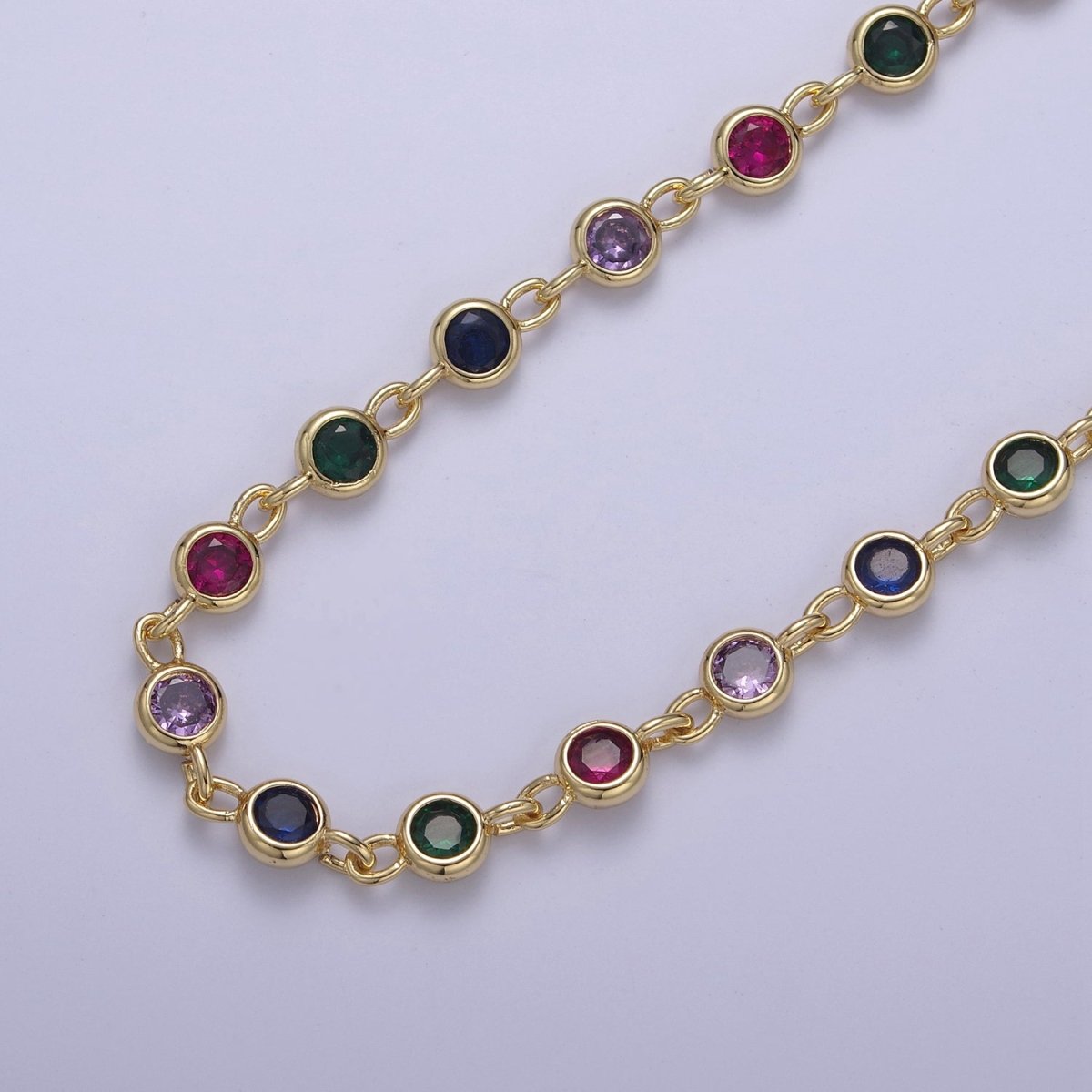 CZ Beaded Chain 6mm Round Bezel Cut Cubic Zirconia Beads Gold Filled Unsoldered Bezel Connector Beads Findings | ROLL-739 to ROLL-742 Clearance Pricing