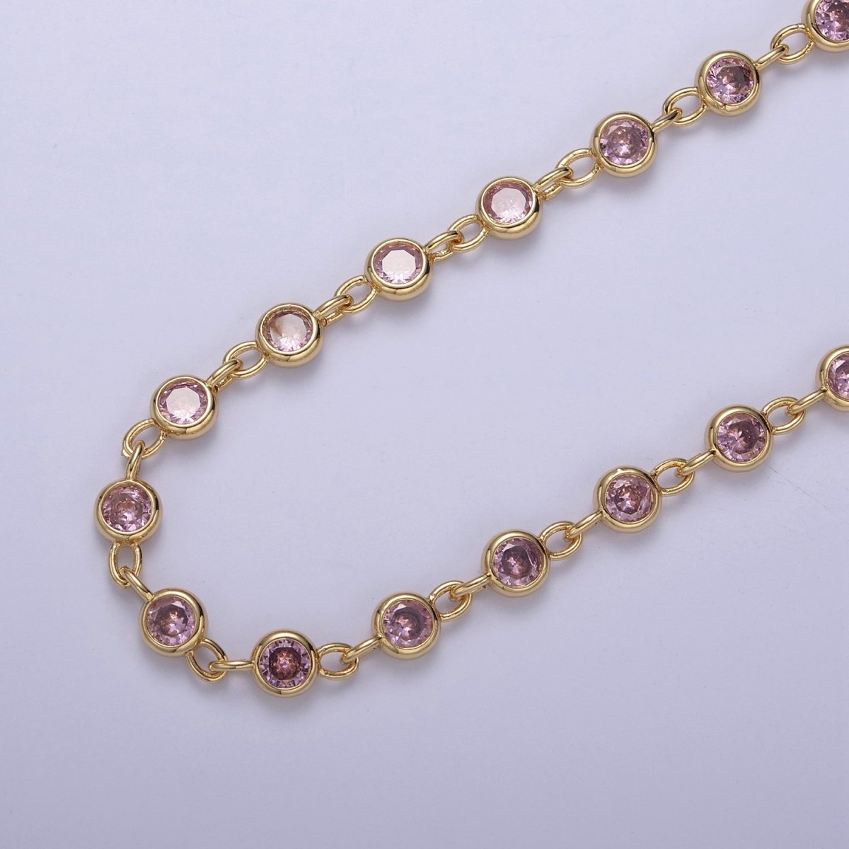 CZ Beaded Chain 6mm Round Bezel Cut Cubic Zirconia Beads Gold Filled Unsoldered Bezel Connector Beads Findings | ROLL-739 to ROLL-742 Clearance Pricing