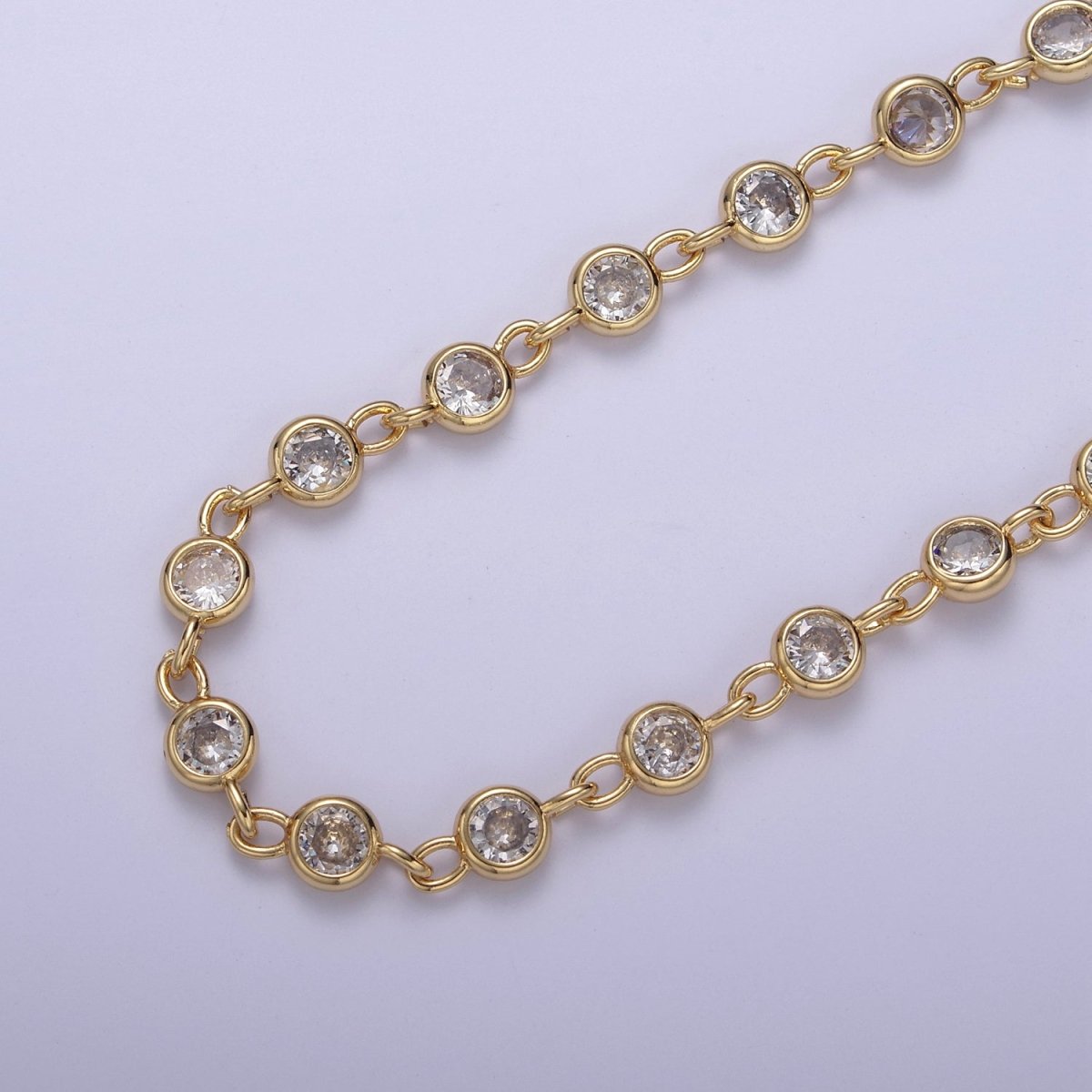 CZ Beaded Chain 6mm Round Bezel Cut Cubic Zirconia Beads Gold Filled Unsoldered Bezel Connector Beads Findings | ROLL-739 to ROLL-742 Clearance Pricing