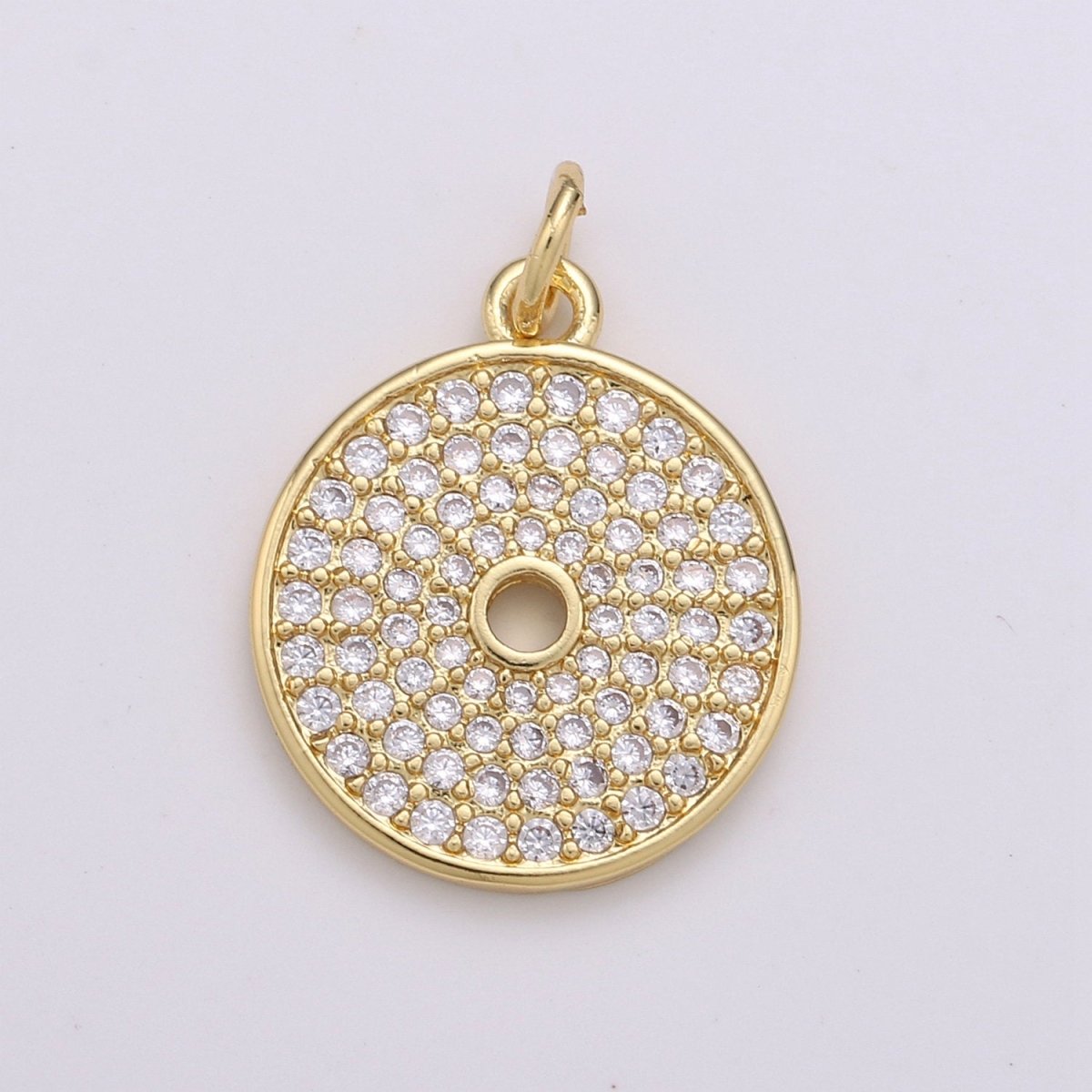 CZ Clear Micro Pave Coin Charm, Round Disc Pave Charm, Gold Filled Micro Pave Dangle Charms for Necklace Bracelet Earring Supply D-352 - DLUXCA
