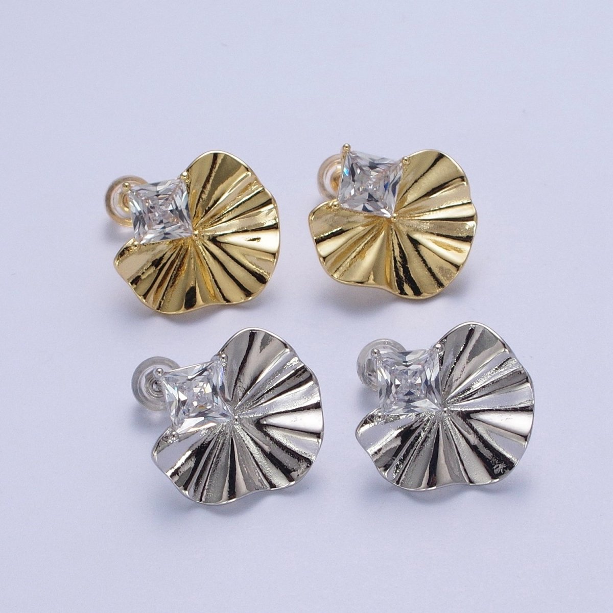 CZ Cubic Zirconia flower earring  flower Petal Stud earring Silver / Gold Earring AD-029 AD-030
