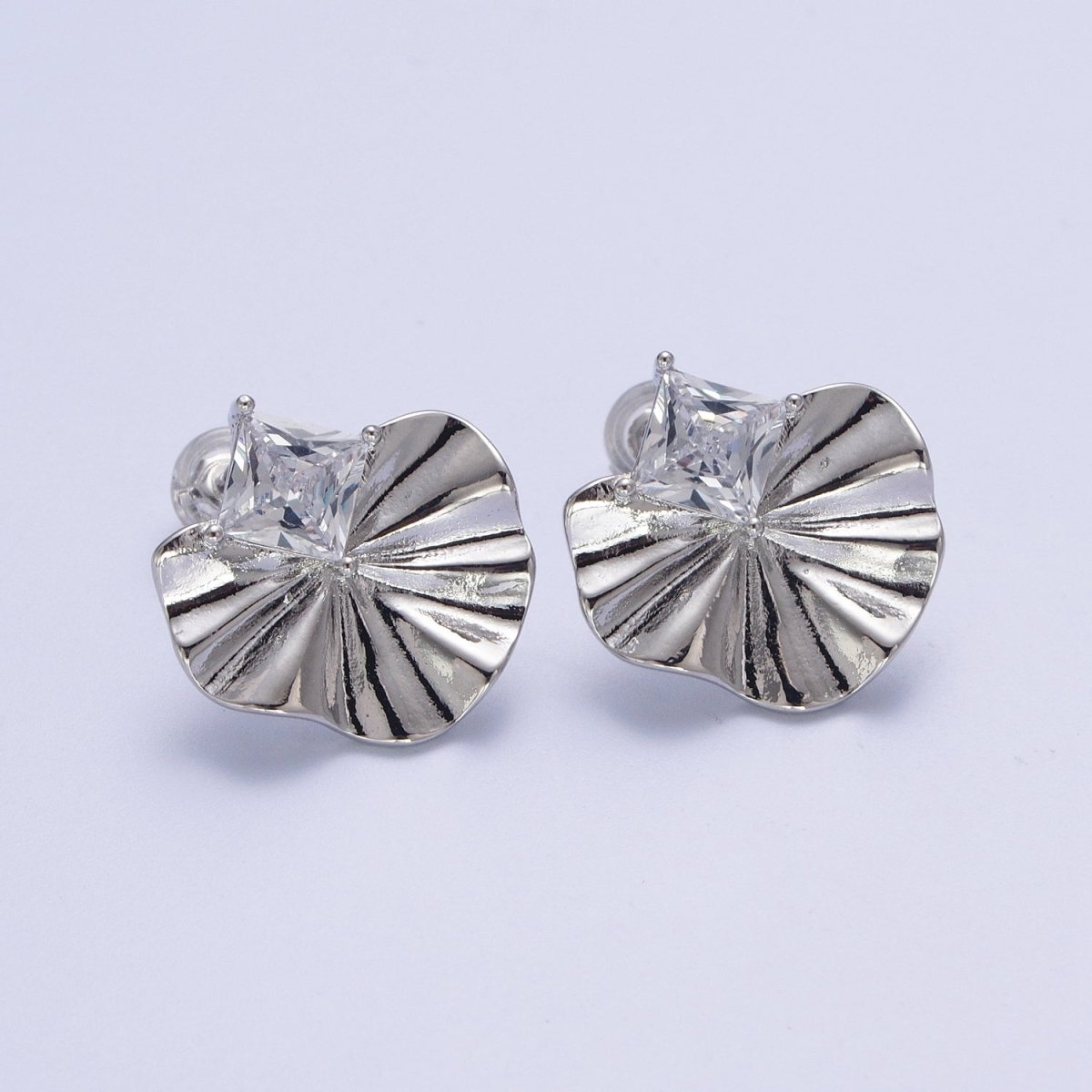 CZ Cubic Zirconia flower earring  flower Petal Stud earring Silver / Gold Earring AD-029 AD-030