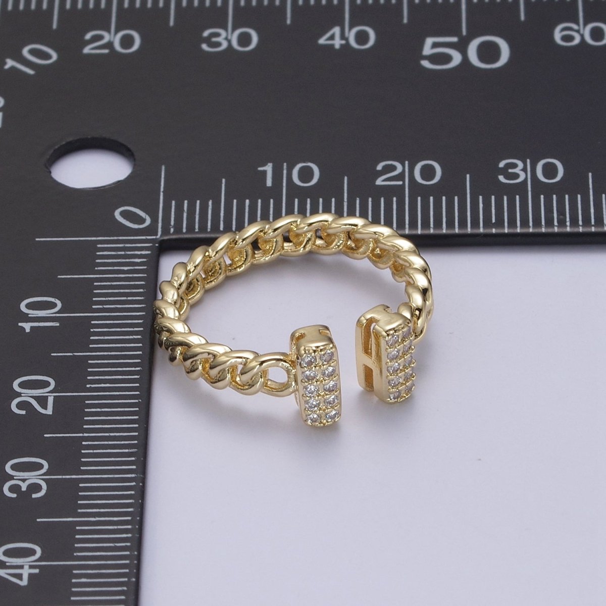 Cz Curb Chain Ring Open Adjustable Jewelry for Statement Stackable  U-324