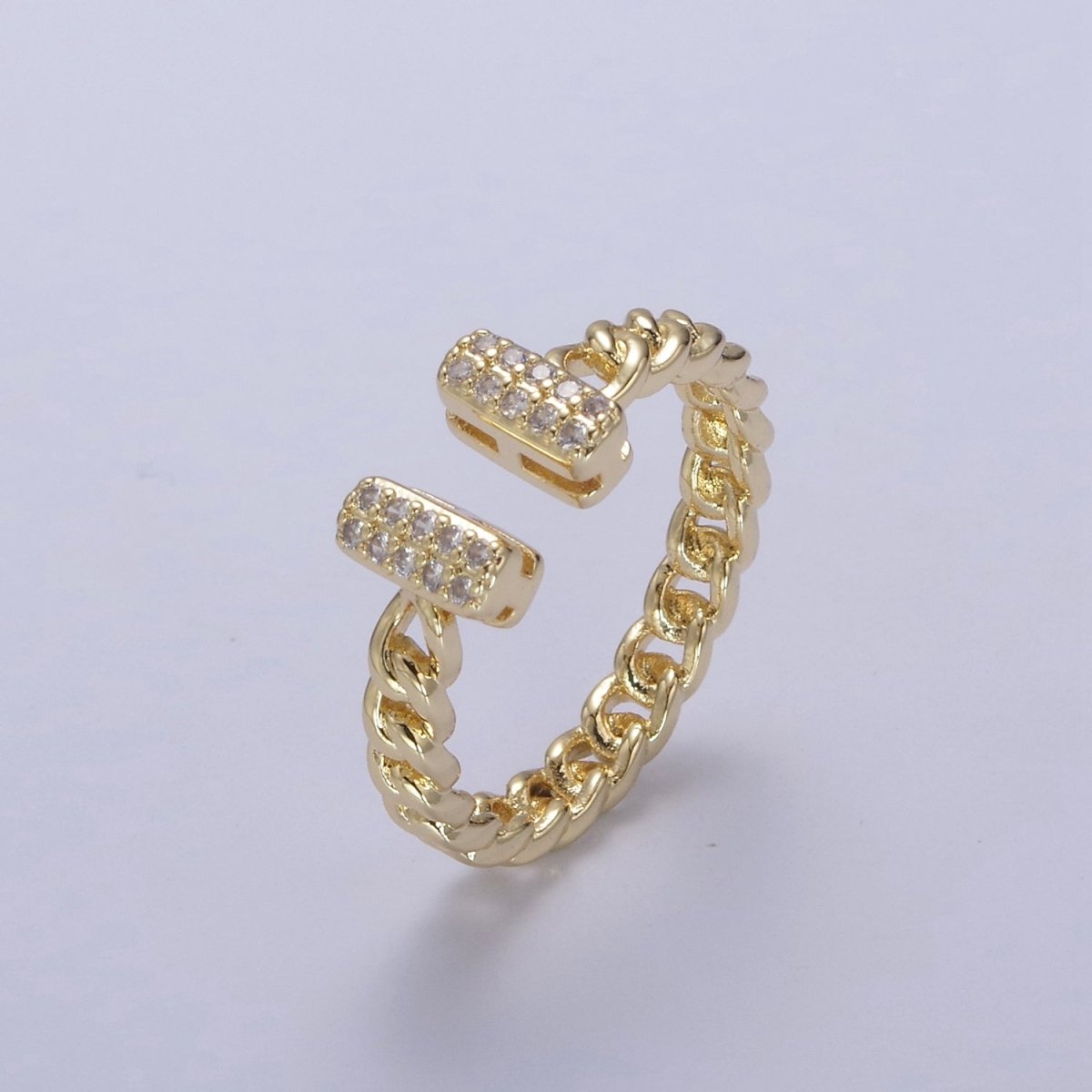 Cz Curb Chain Ring Open Adjustable Jewelry for Statement Stackable  U-324