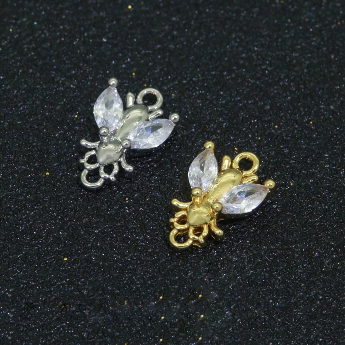 CZ Fly Pendant, Gold Plated Housefly Charm Connector DIY Insect Jewelry Making Supplies F-909 F-910
