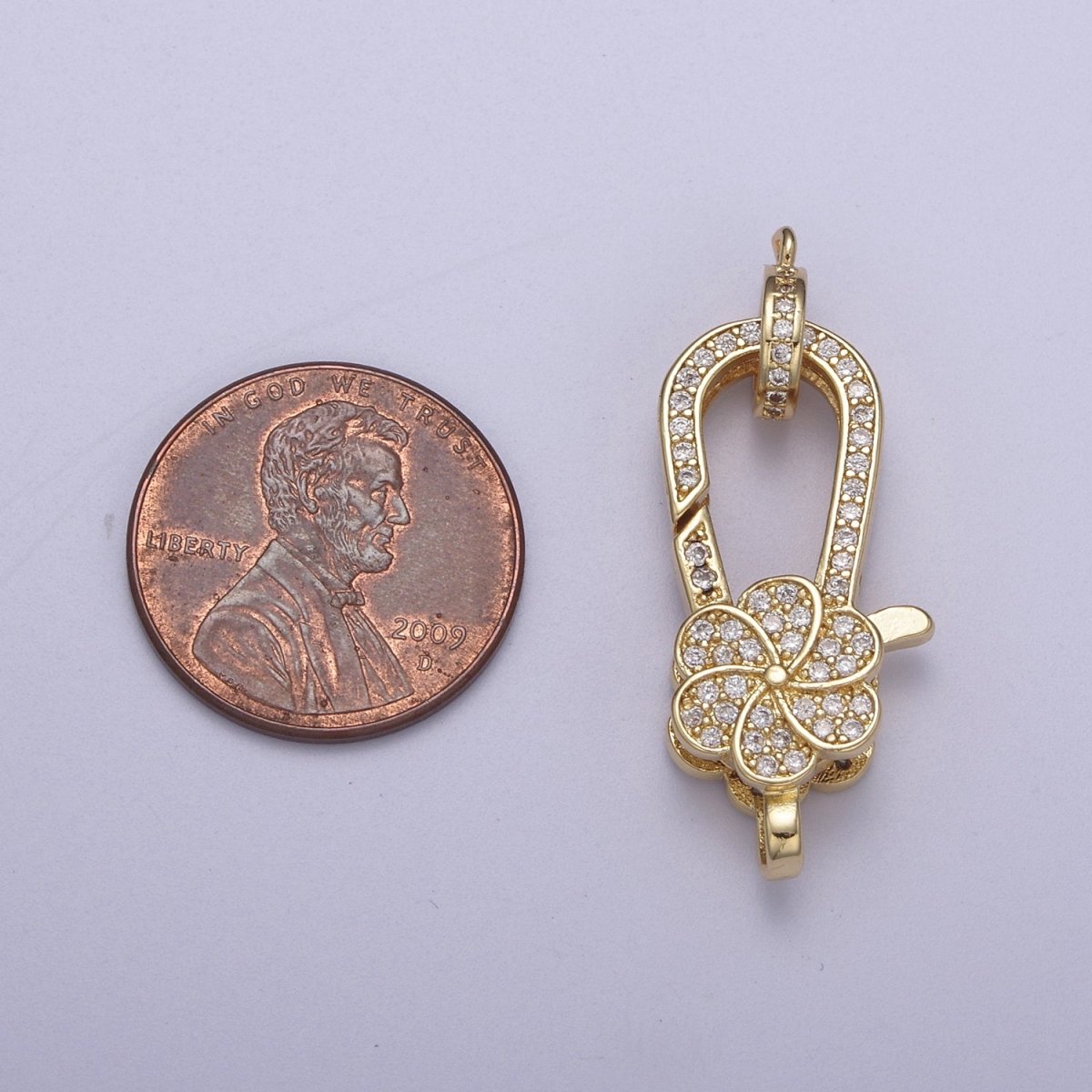 CZ Gold Filled Clear Micro Pave Flower Lobster Claw Clasp, Cubic Lobster Clasp L-607 - DLUXCA