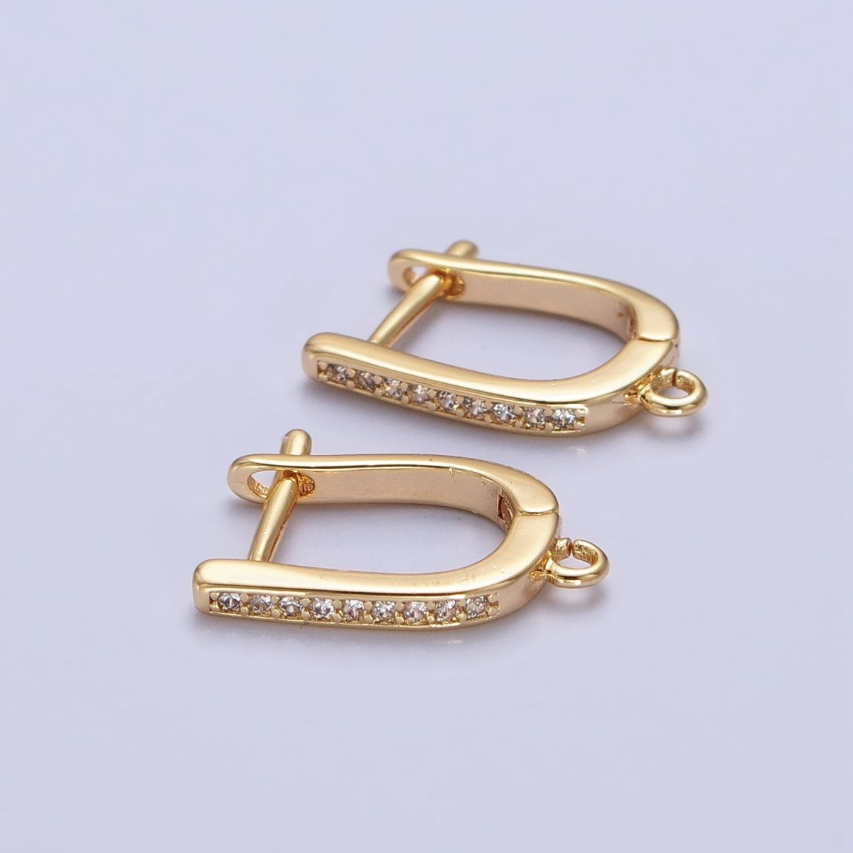 CZ Gold Huggie Earring one touch w/ open link Gold / Silver Earring Lever back earring making Supply Z-160 Z-159