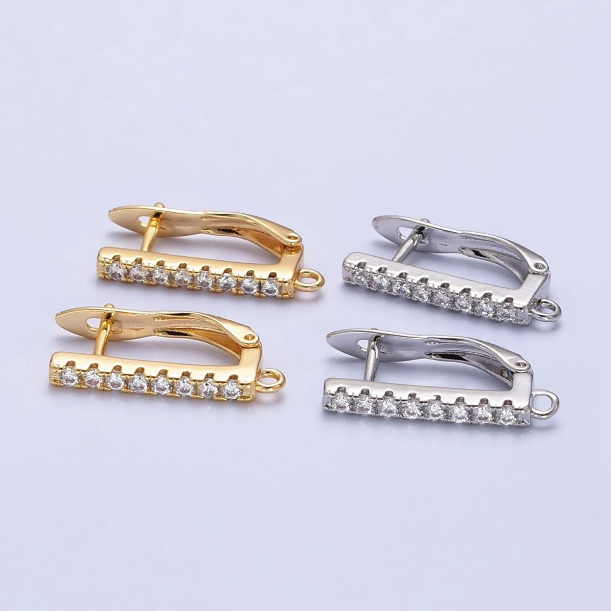 CZ Gold Huggie Earring one touch w/ open link Gold / Silver Earring Lever back earring making Supply Z-163 Z-164