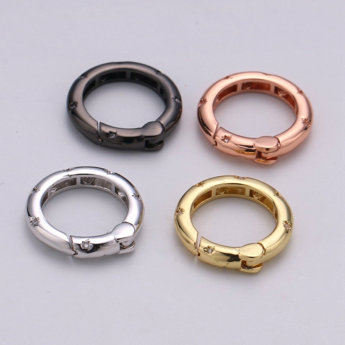 Cz Gold Spring Gate Ring, Push Gate ring, 20mm Round Ring Charm Holder Rose Gold Black Gun Metal Silver Clasp for Connector Charm Holder K-851