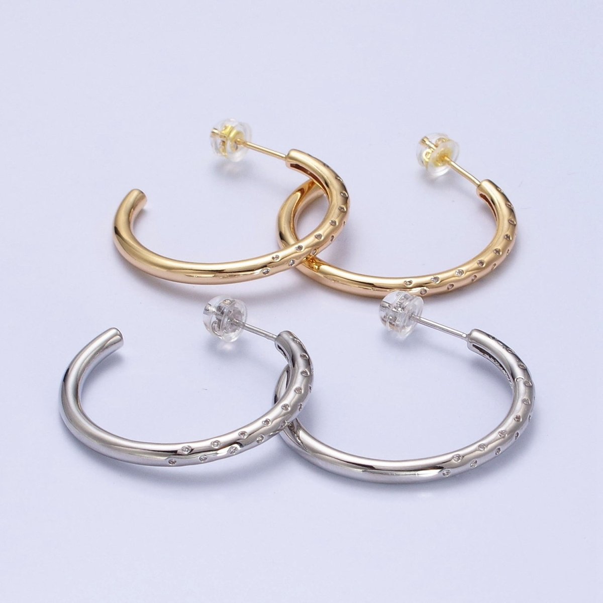 CZ Gold Tube Hoop Earring Silver Micro Pave Stone Earring Minimalist Jewelry AB741 AB749