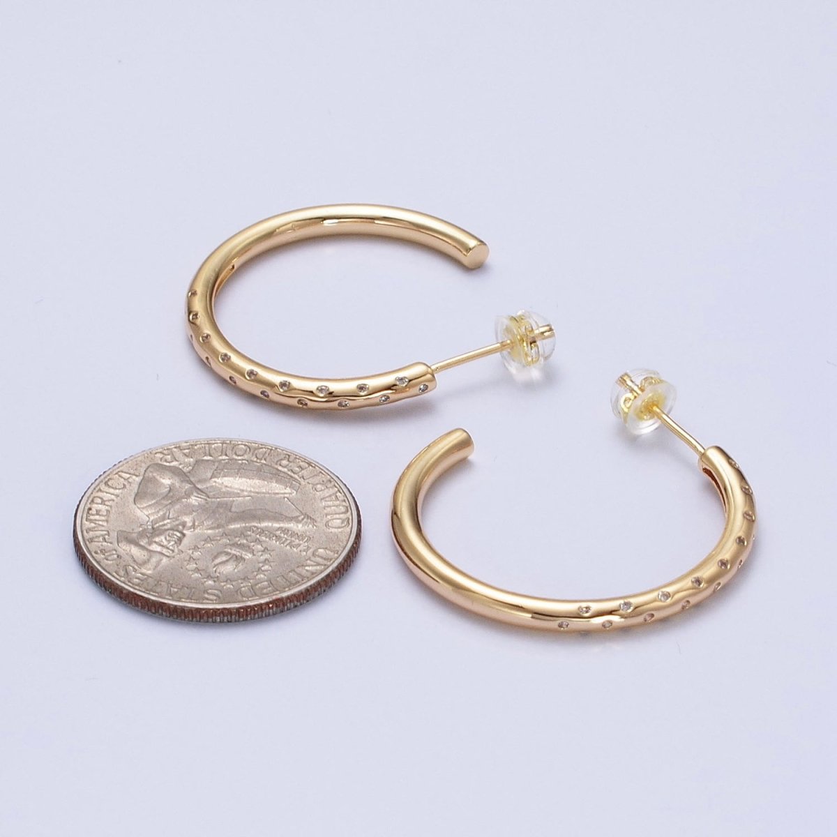 CZ Gold Tube Hoop Earring Silver Micro Pave Stone Earring Minimalist Jewelry AB741 AB749