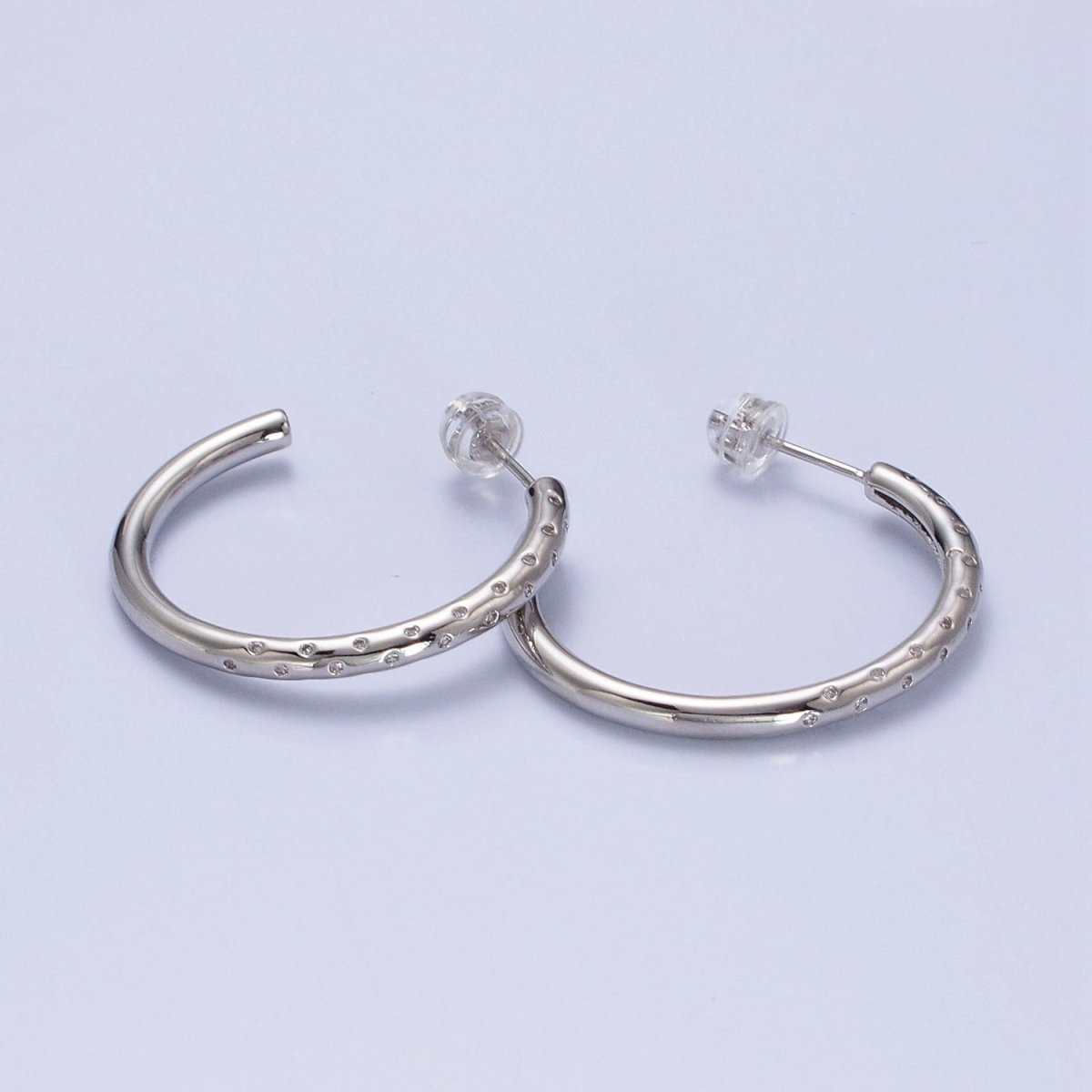 CZ Gold Tube Hoop Earring Silver Micro Pave Stone Earring Minimalist Jewelry AB741 AB749