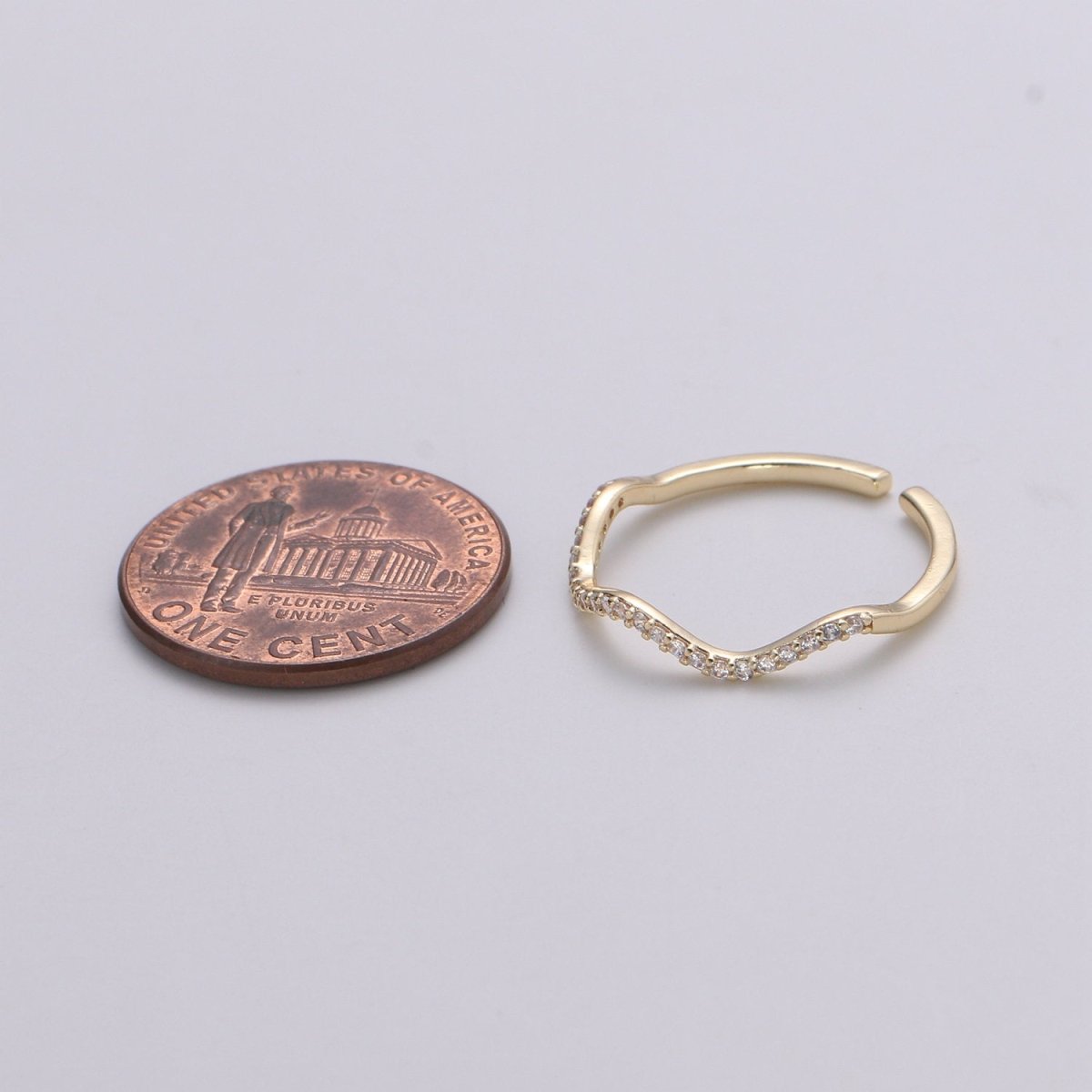 Cz Gold wave ring, Micro Pave Open Ring Gold Vermeil ring, Dainty wave ring, Ocean ring, Micro Pave Stacking rings, Beach ring gold wave | R-123 - DLUXCA