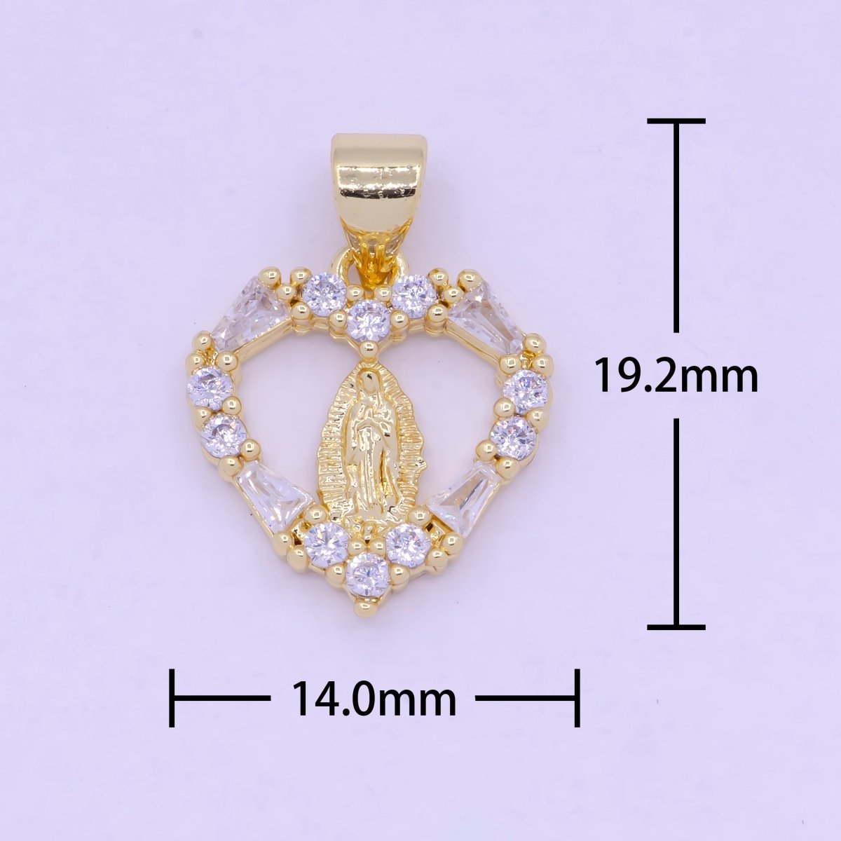 CZ Heart Virgin Mary Pendant Gold Filled Lady Guadalupe Charm for Necklace Bracelet X-462 - DLUXCA