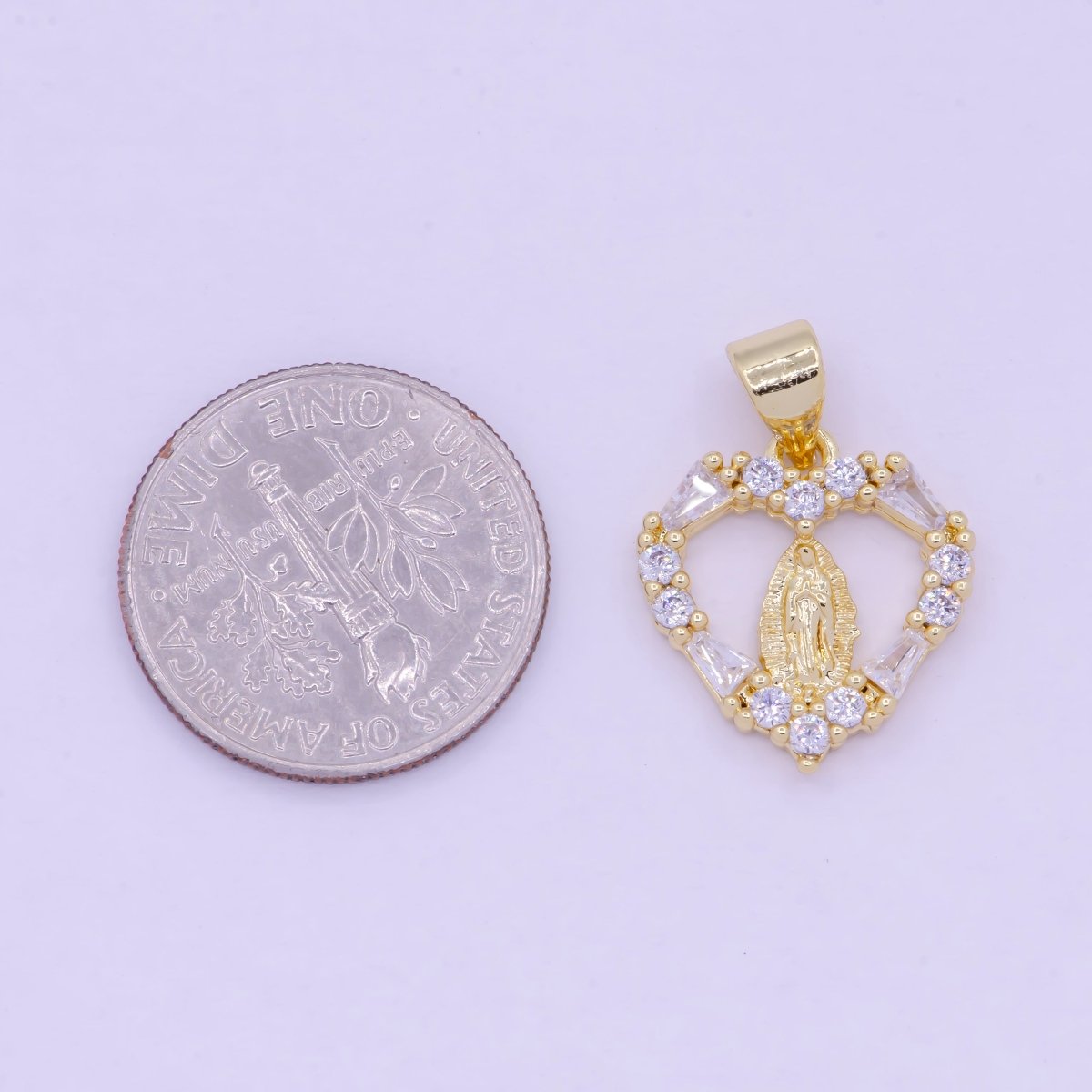 CZ Heart Virgin Mary Pendant Gold Filled Lady Guadalupe Charm for Necklace Bracelet X-462 - DLUXCA