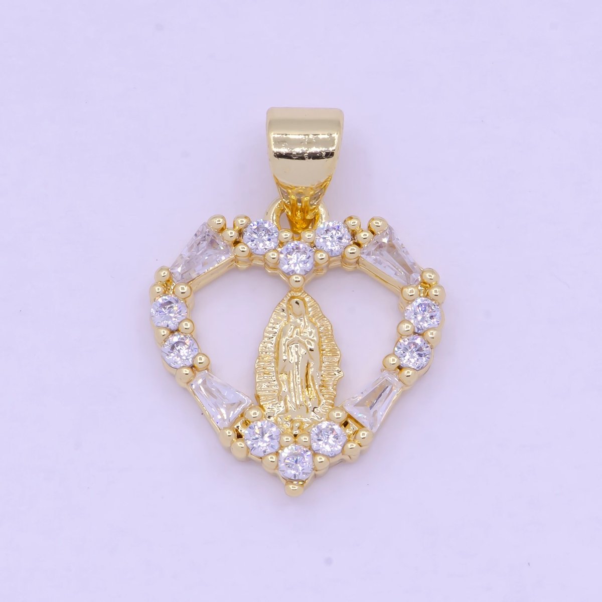 CZ Heart Virgin Mary Pendant Gold Filled Lady Guadalupe Charm for Necklace Bracelet X-462 - DLUXCA