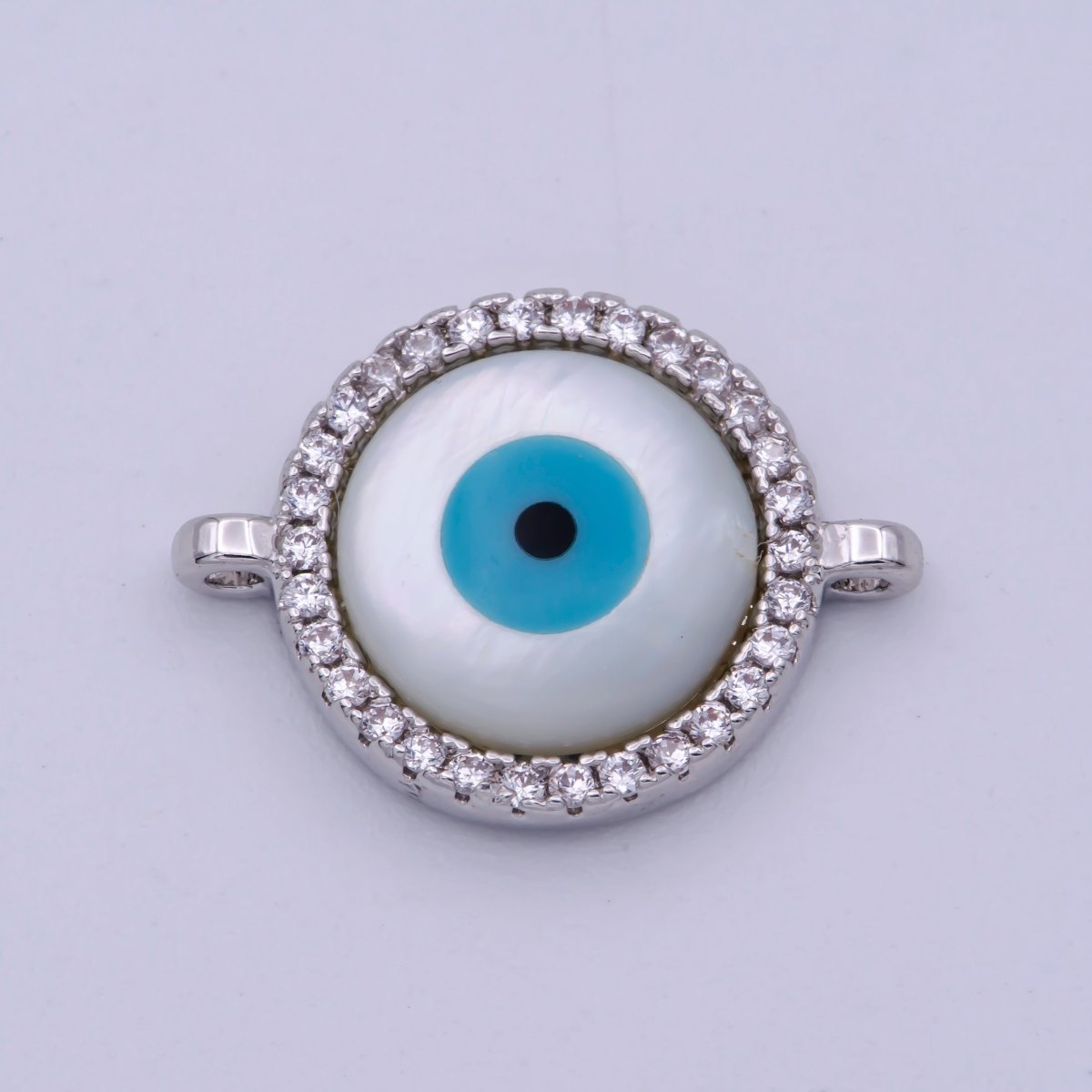 CZ Micro Pave Evil Eye Round Connector with Cubic Zirconia Link Space Connector Bracelet Component 18x13mm F-136 F-137