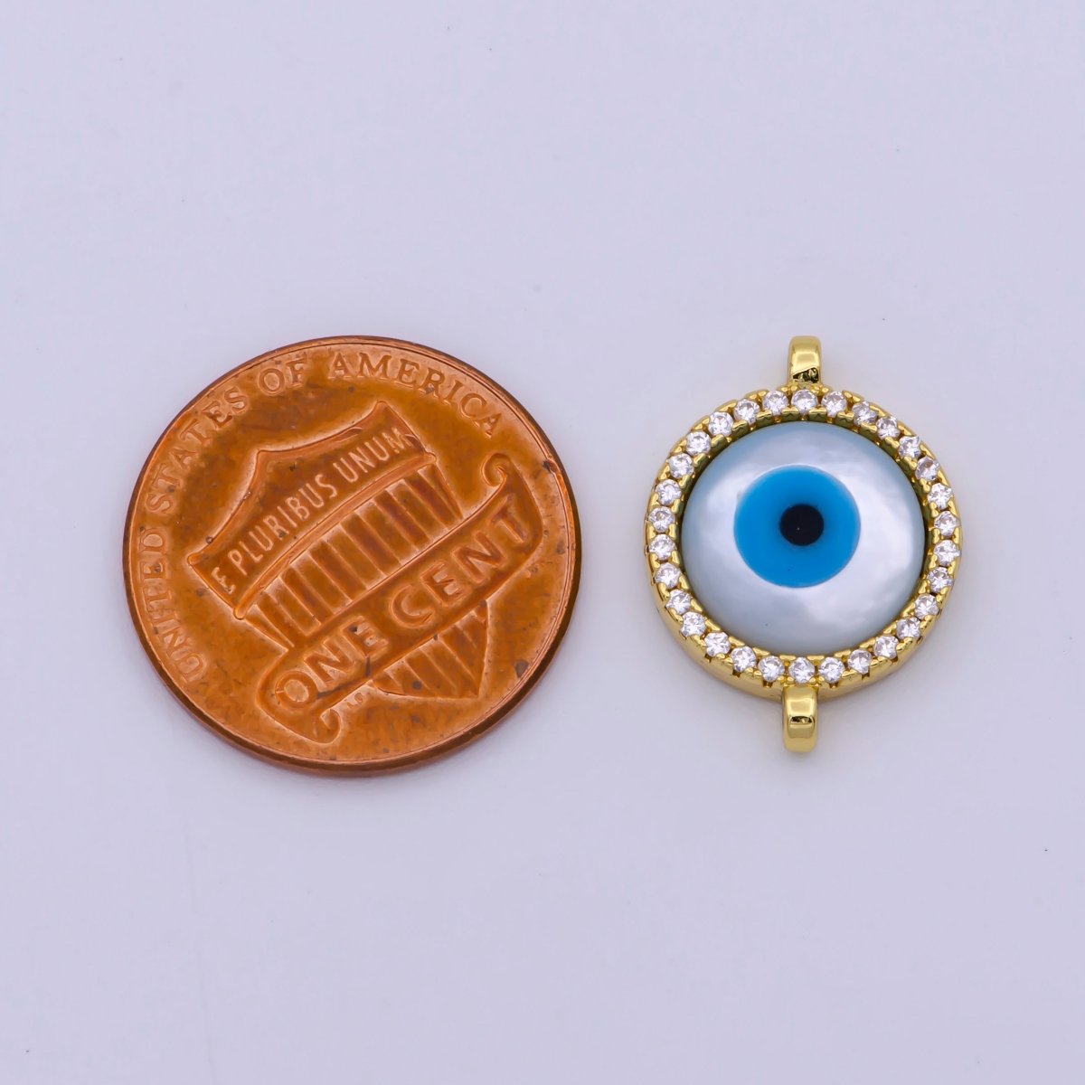 CZ Micro Pave Evil Eye Round Connector with Cubic Zirconia Link Space Connector Bracelet Component 18x13mm F-136 F-137