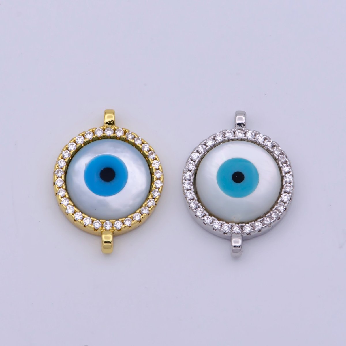 CZ Micro Pave Evil Eye Round Connector with Cubic Zirconia Link Space Connector Bracelet Component 18x13mm F-136 F-137