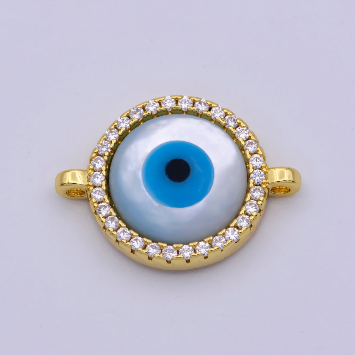 CZ Micro Pave Evil Eye Round Connector with Cubic Zirconia Link Space Connector Bracelet Component 18x13mm F-136 F-137