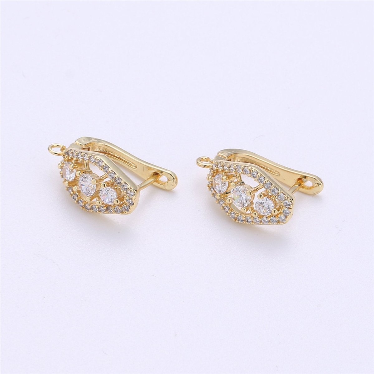 CZ Micro Pave Gold, Silver Latch Back Earring, Leverback ear wires open Link earrings 14k gold filled earring lead free nickel free K-316