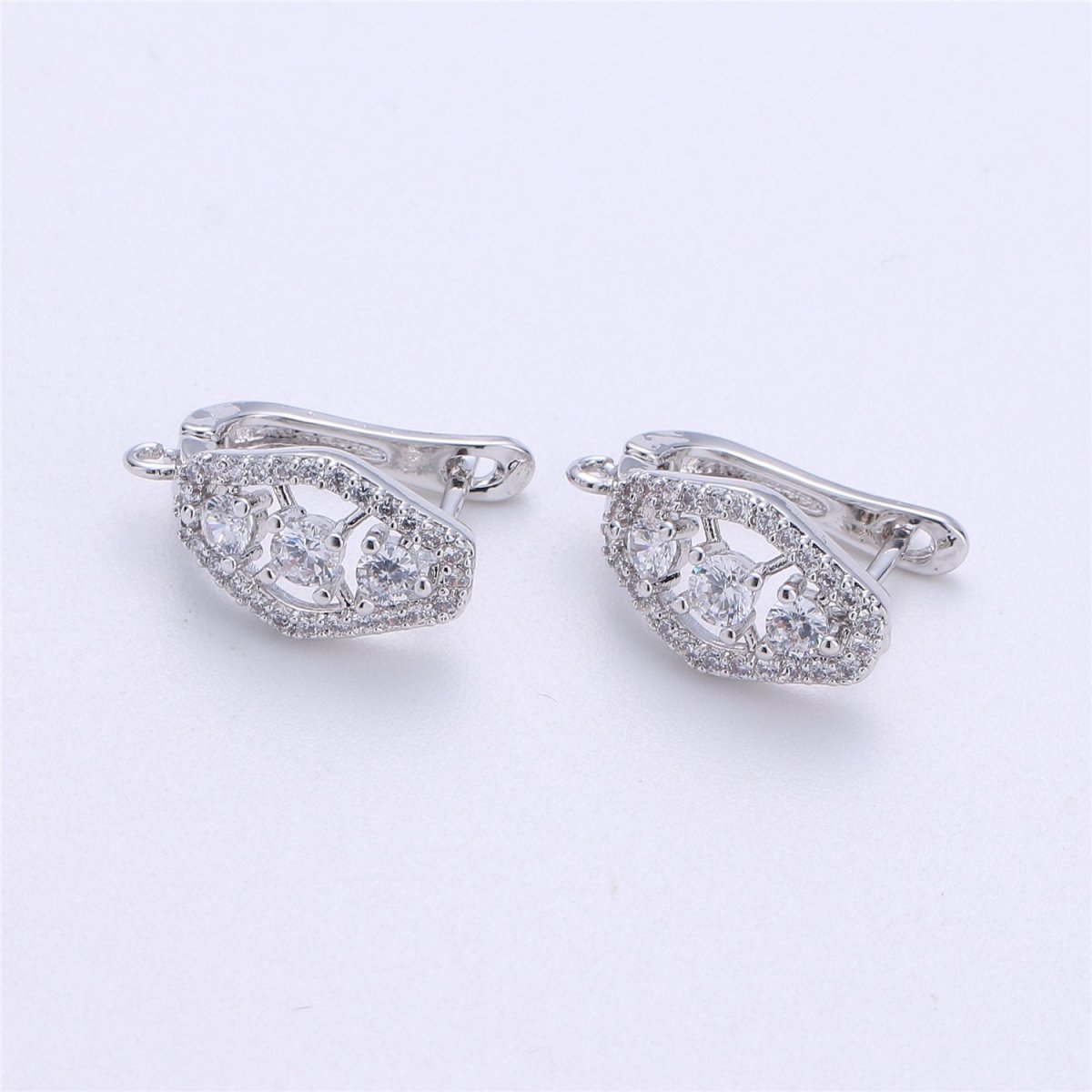 CZ Micro Pave Gold, Silver Latch Back Earring, Leverback ear wires open Link earrings 14k gold filled earring lead free nickel free K-316