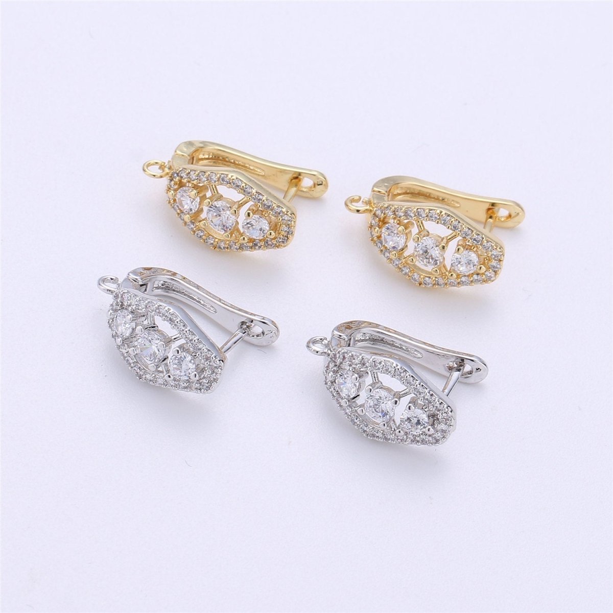 CZ Micro Pave Gold, Silver Latch Back Earring, Leverback ear wires open Link earrings 14k gold filled earring lead free nickel free K-316