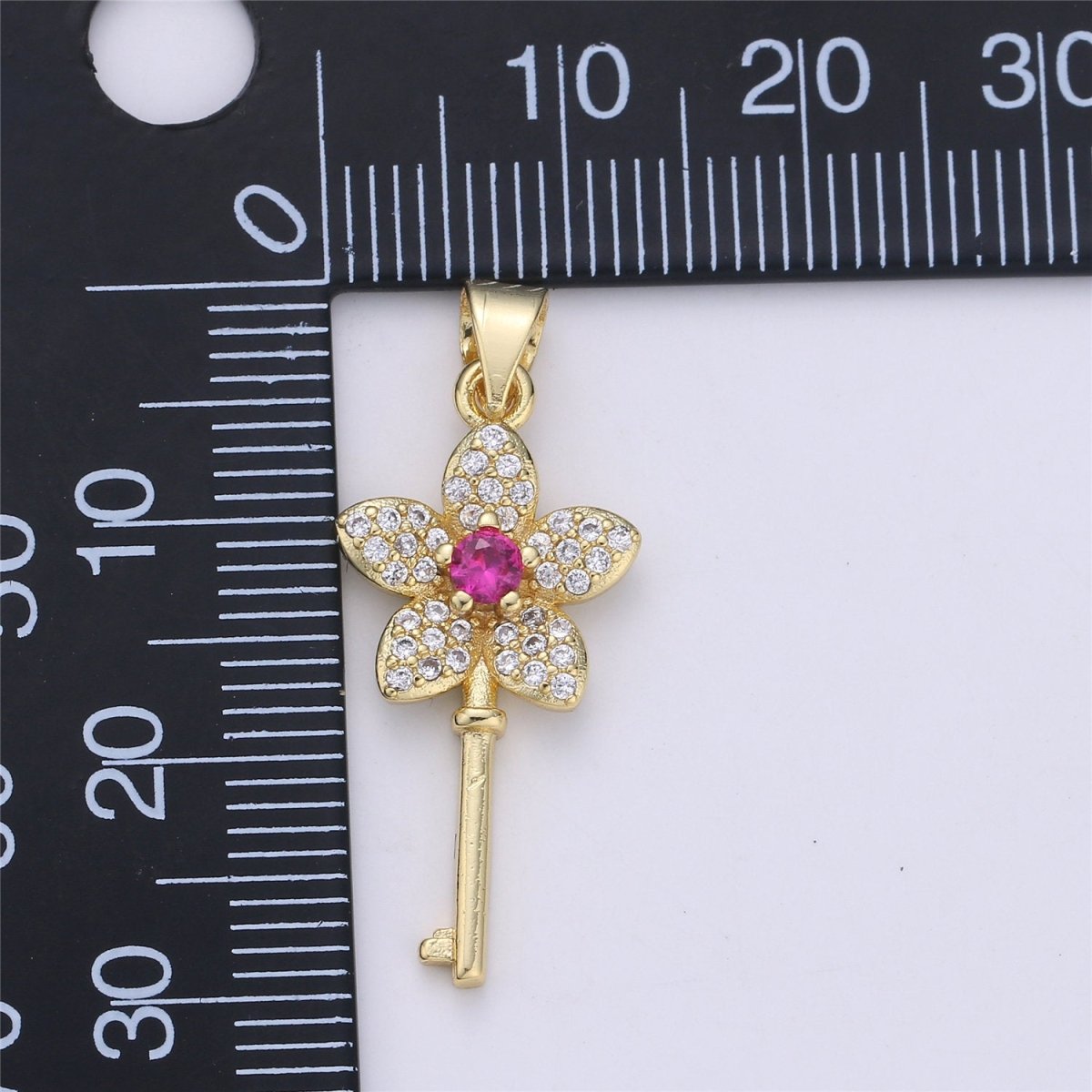 CZ Micro Pave Key Pendants, Gold Key Charm Cubic Zirconia Necklace Bracelet Earring CharmI-357 - DLUXCA