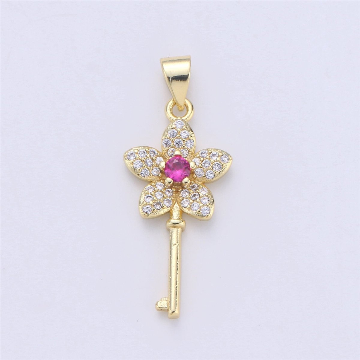 CZ Micro Pave Key Pendants, Gold Key Charm Cubic Zirconia Necklace Bracelet Earring CharmI-357 - DLUXCA