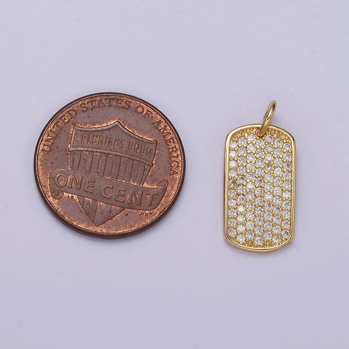 CZ Micro Pave Military Tag Charm, Gold Filled Cubic Zirconia Pave Dog Tag Pendant E-714