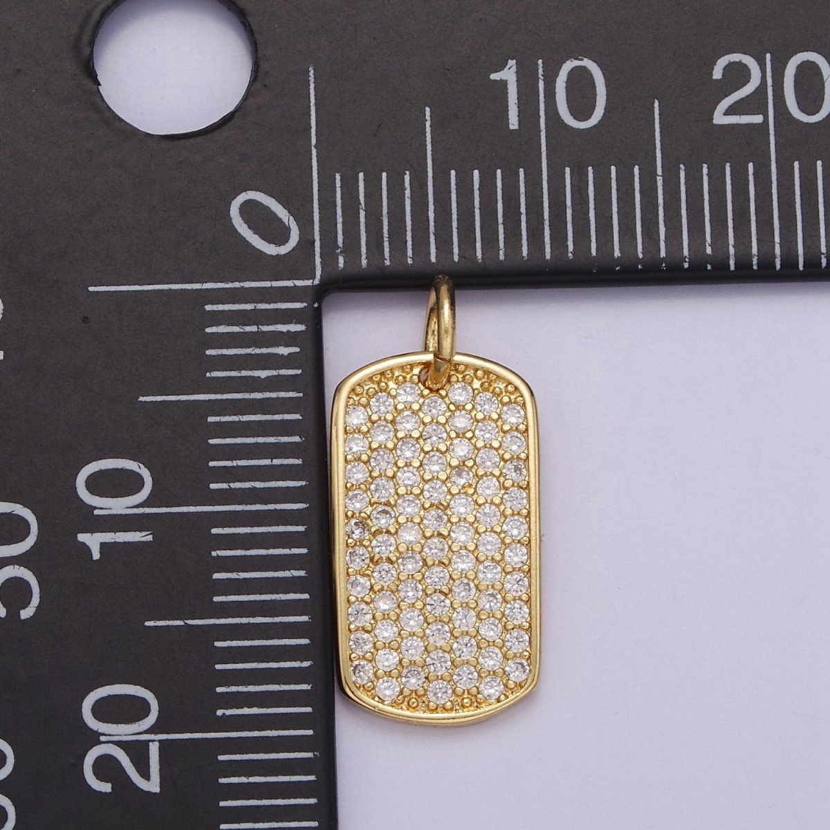 CZ Micro Pave Military Tag Charm, Gold Filled Cubic Zirconia Pave Dog Tag Pendant E-714