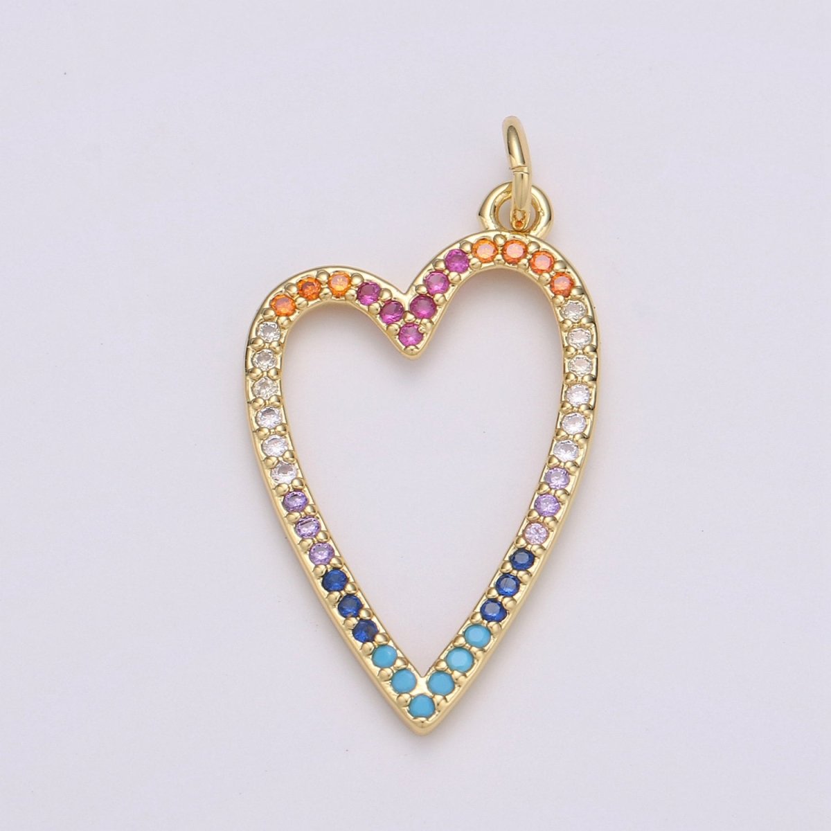CZ Micro Pave Open Heart Pendant, Cubic Zirconia Pave Pendant, Fashion Jewelry Findings Love Necklace Charm in 14k gold filled charm D-349 - DLUXCA