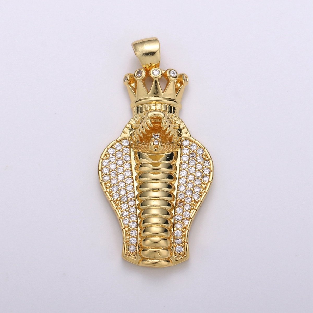 CZ Micro Pave Pendant 14k Gold Filled 3D King Cobra Head Pendant, Snake Charm, Serpent Jewelry for Statement Necklace Supply I-776 - DLUXCA